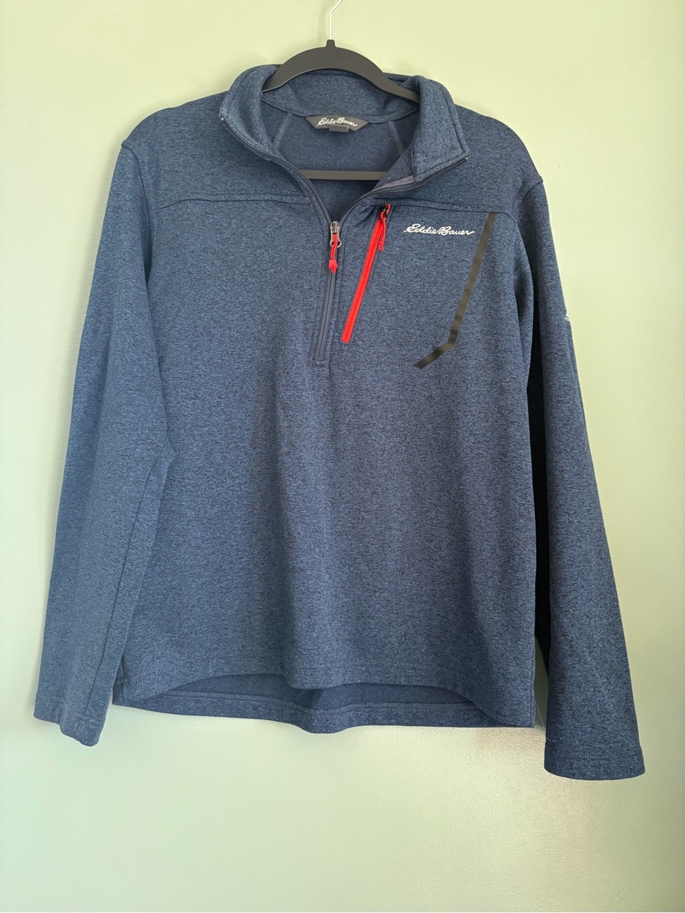 Eddie Bauer Blue Performance Quarter-Zip Pullover with Red Zip Accent